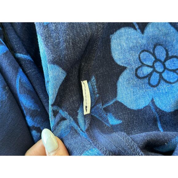 Vintage 90s DONNA RICCO Size 4 Navy Blue Floral Short Sleeve Back Zip Midi Dress - Picture 9 of 9